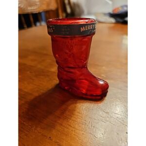 VINTAGE ROSBRO PLASTIC CANDY CONTAINER - MINIATURE SANTA'S BOOT!‎ / Clear Red